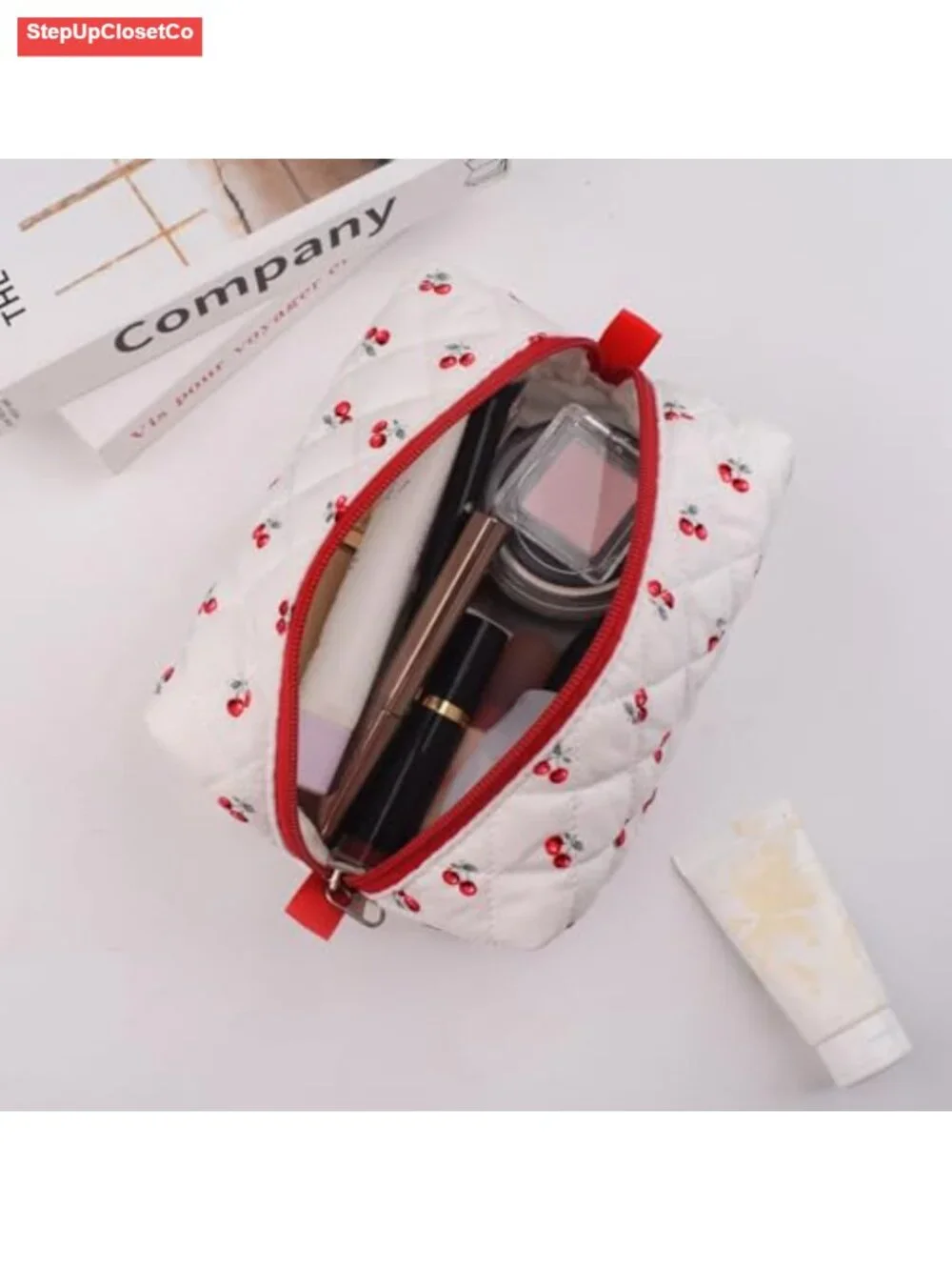 Quilted Makeup Bag Small Travel Floral Cosmetic Pouch Cotton Storage Organizer
